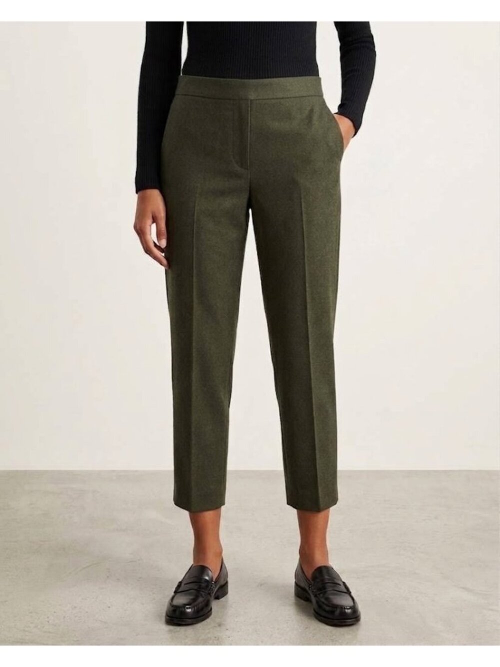 NWT Theory Treeca Pull-on in Hunter Green Sleek Flannel Wool Taper Crop Pants 10